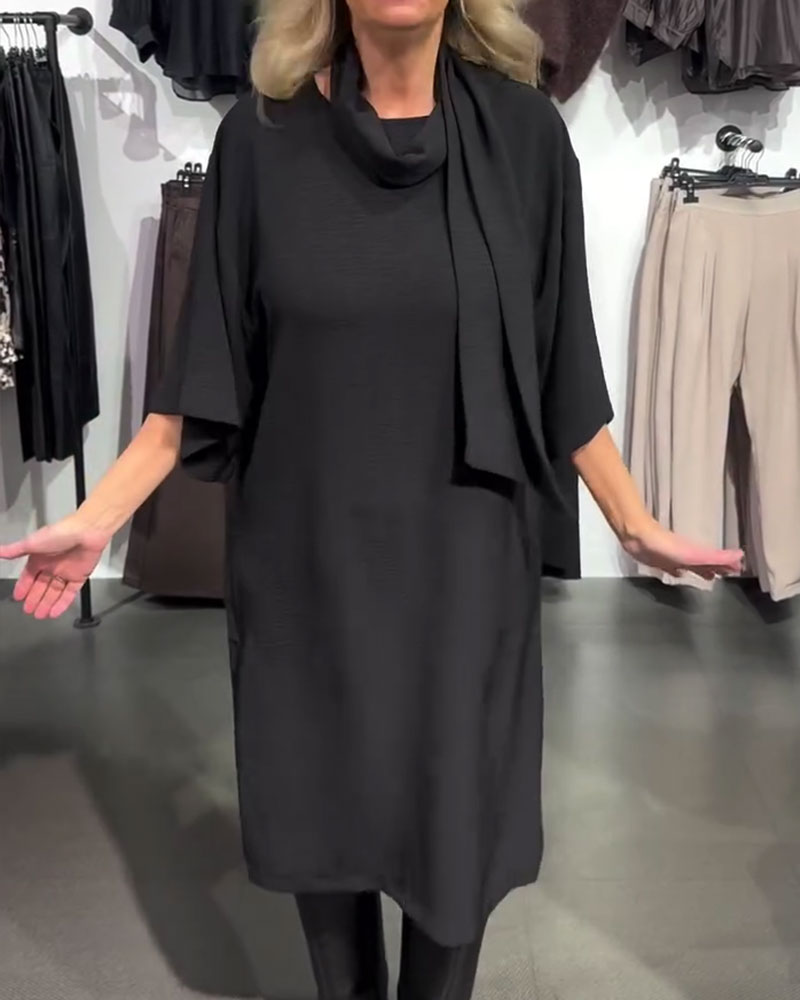 Robe Col Écharpe Ruban Attacher Demi-Manches