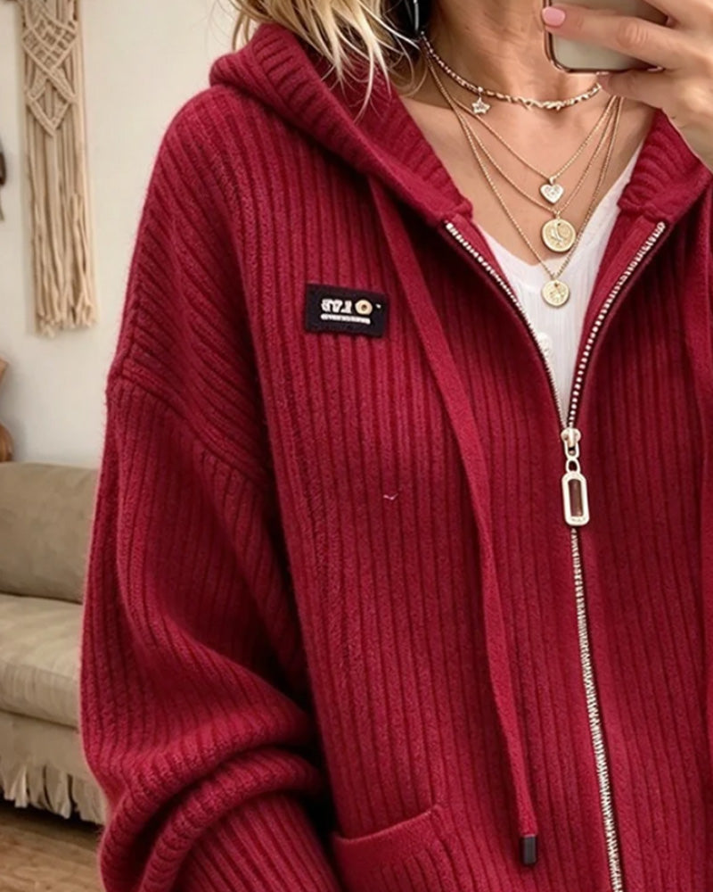 Cardigan Cordon Fermeture Éclair Poche Pull