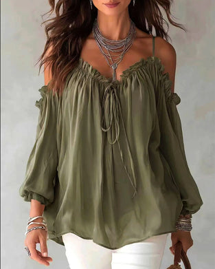 Blouse Volant Bretelles Hors Épaule