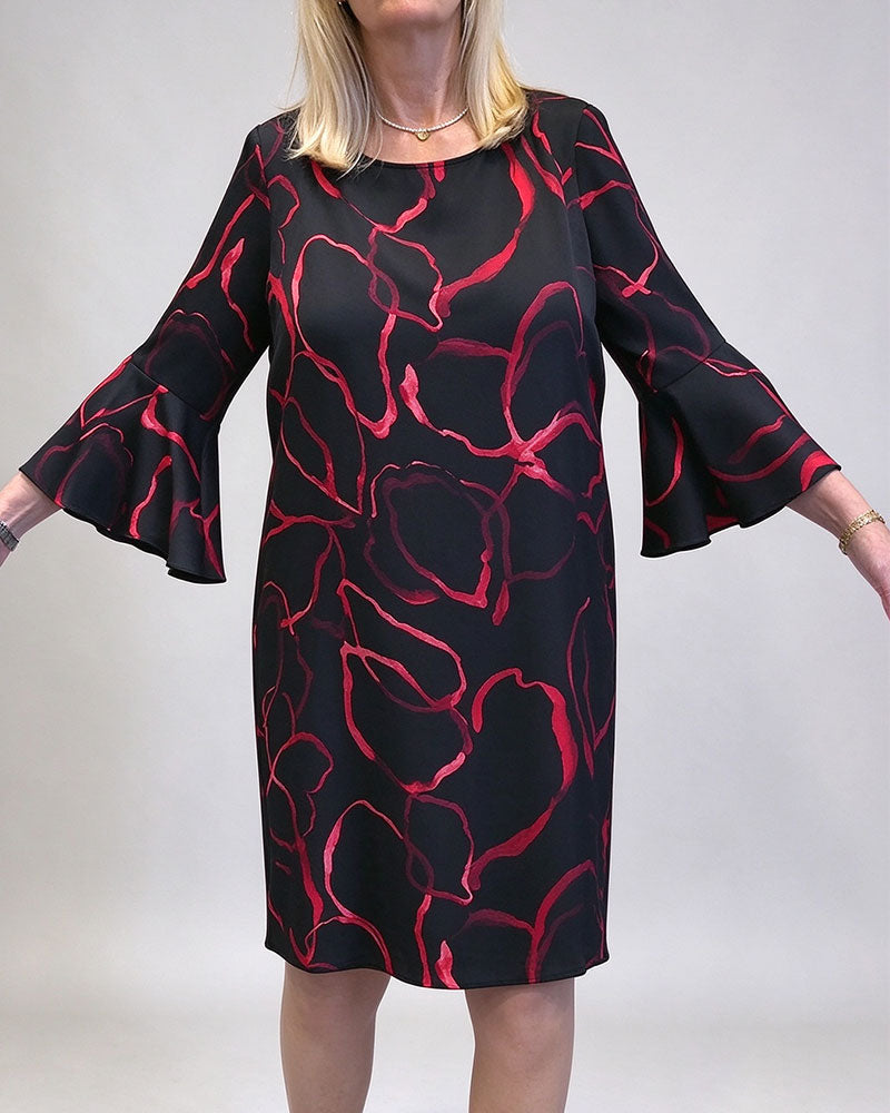 Robe Couleur Contrastante Col Rond Et Manches Cloche