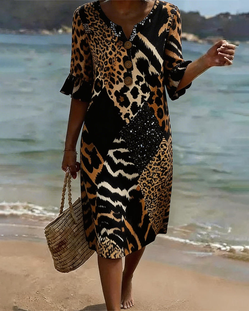 Robe À Imprimé Léopard Avec Col En V