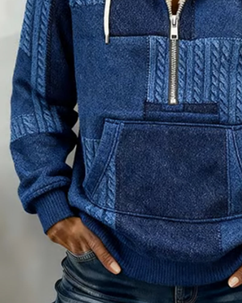 Sweat À Capuche Décontracté À Demi-Fermeture Et Poche