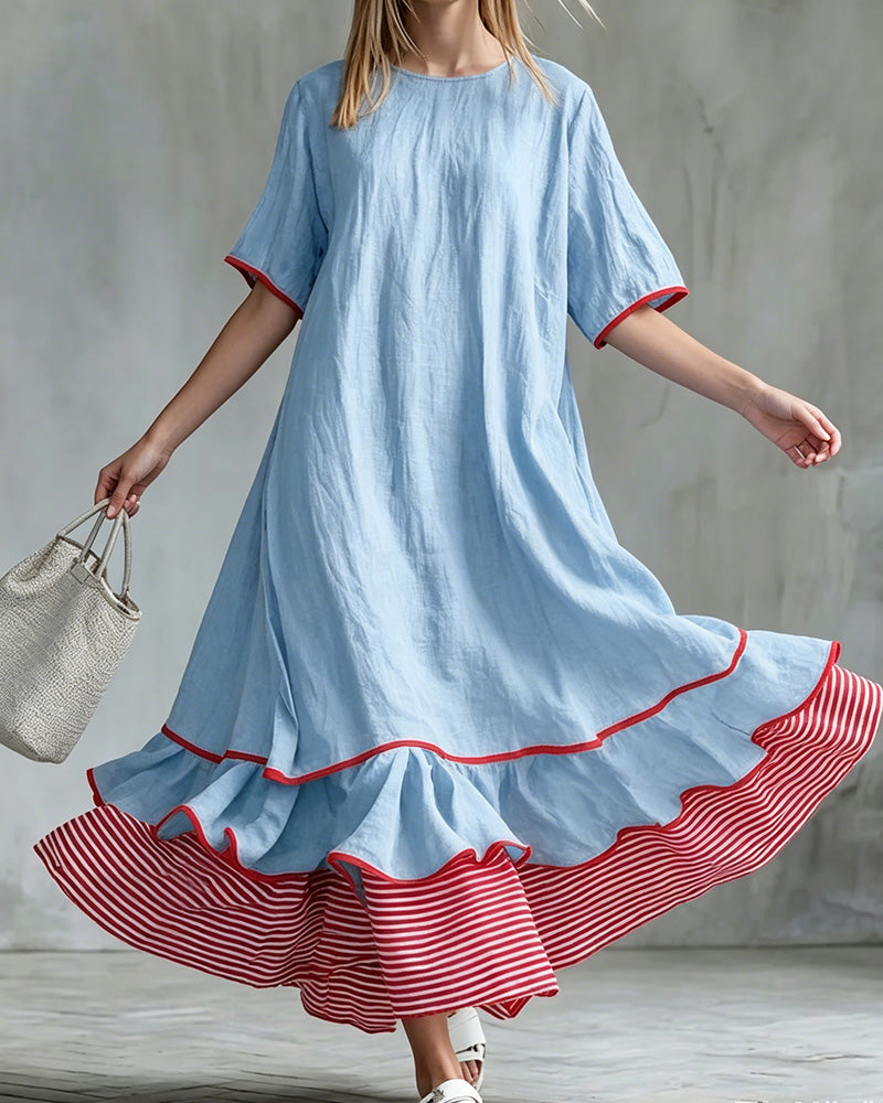 Robe Bloc Couleur Rayon Volanté Maxi