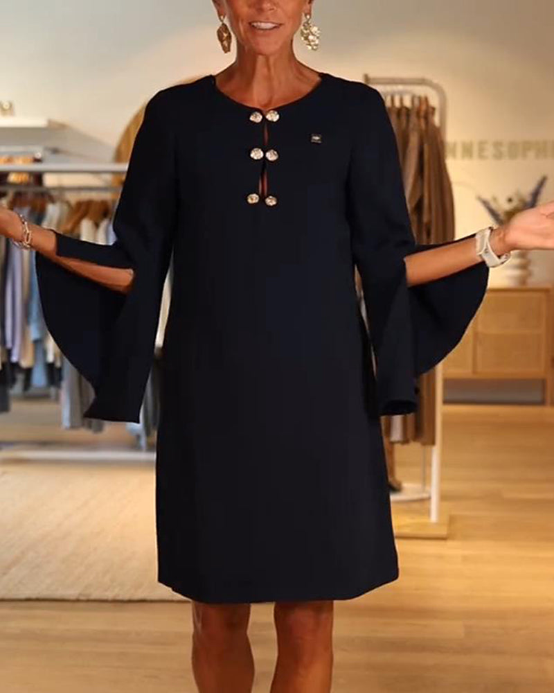Robe Manche Evasée Boutonnée Droite