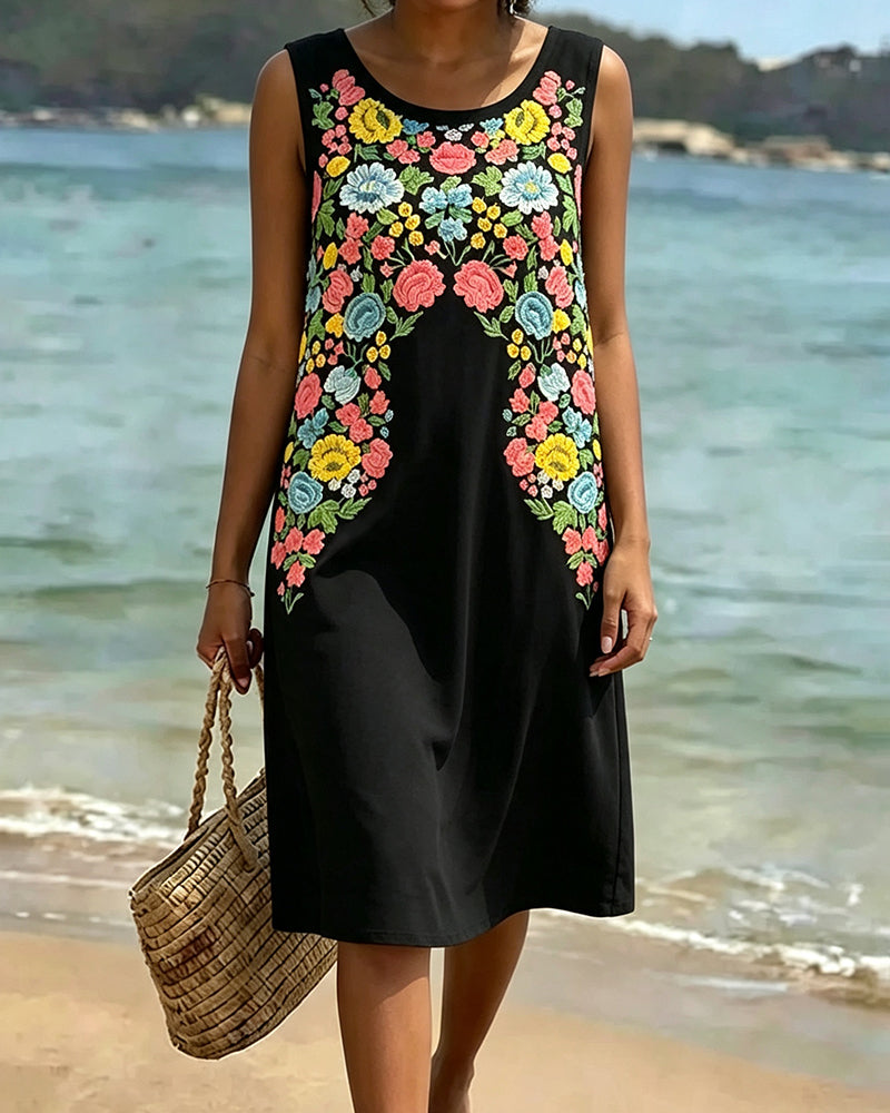 Robe Colorée Florale Sans Manches