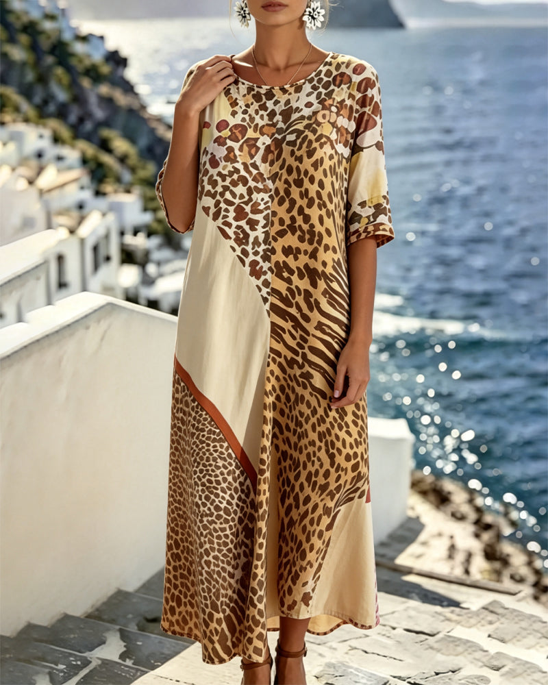 Robe Léopard Imprimé Col Rond Patchwork