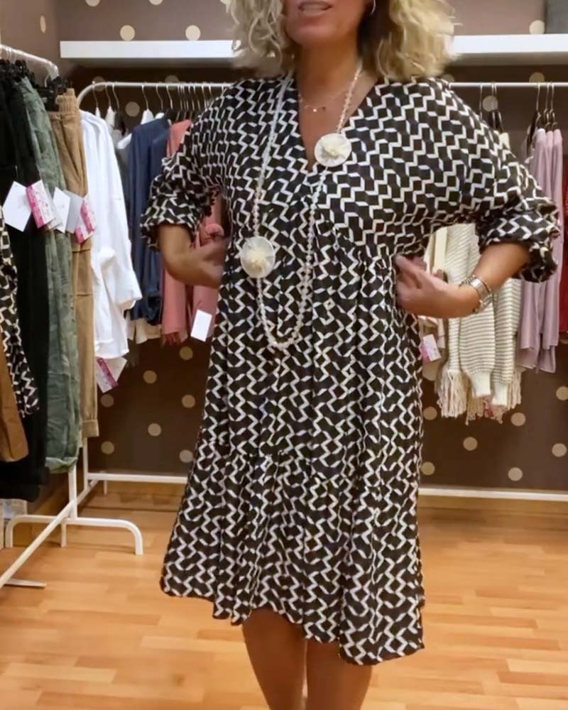 Robe décontractée à col en V et imprimé géométrique