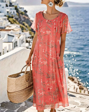 Robe Floral Encolure Ronde Maxi