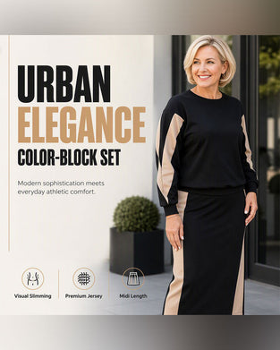 Ensemble Col Rond Bloc De Couleur Jupe