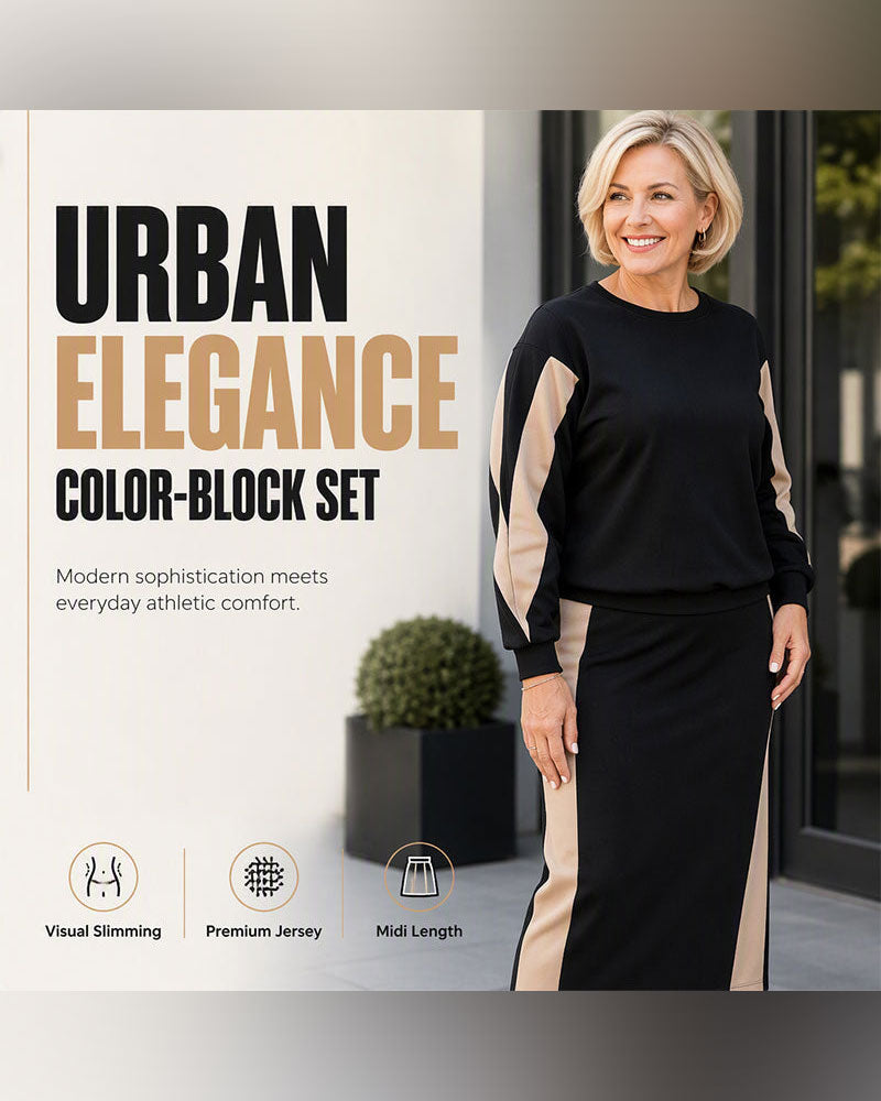 Ensemble Col Rond Bloc De Couleur Jupe
