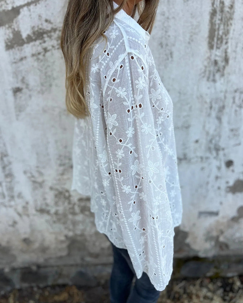 Blouse Florale À Découpe Évidée Manches Longues