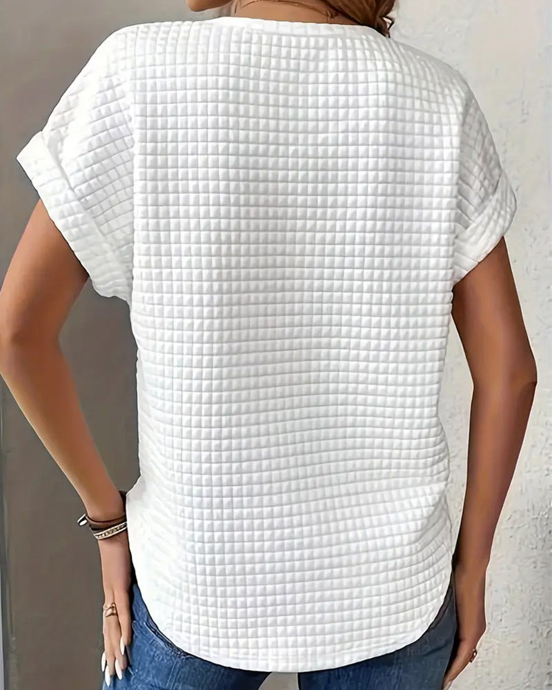 T-Shirt Col Rond Couleur Unie Manches Chauve-Souris