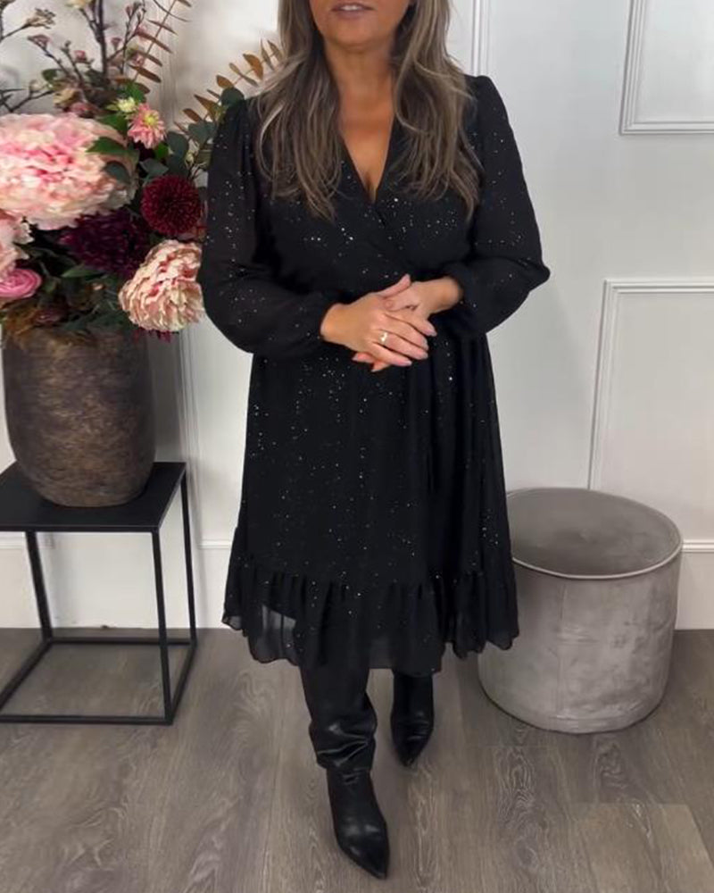 Robe Avec Design à Col V, Détail de Ceinture à Noeud Et Tissu Iridescent