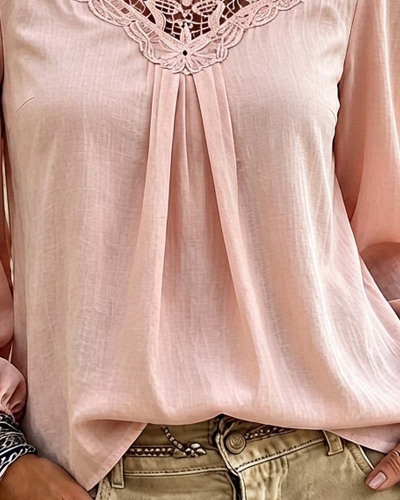 Blouse Dentelle Panneau Manches Ballon