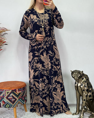 Robe à col rond et motif floral