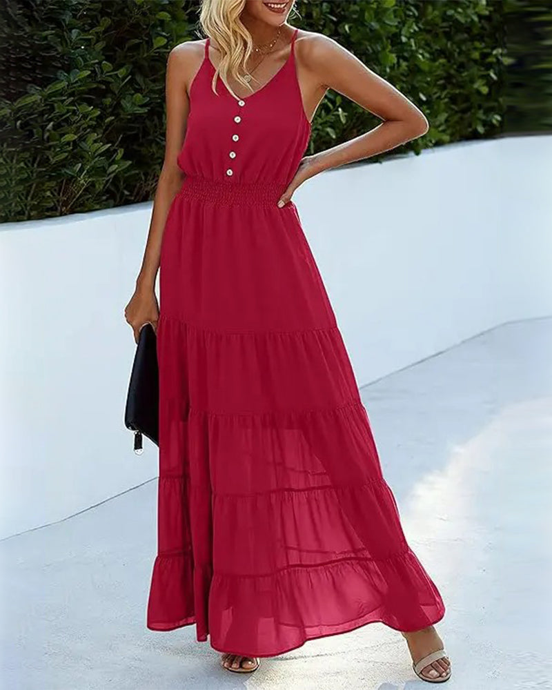Robe À Volants Gâteau Bretelle Spaghetti Maxi