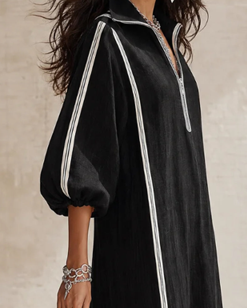 Robe Rayon Fermeture-Éclair Revers Jupe-Pleine