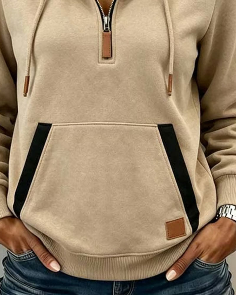 Sweat À Capuche Demi-Zip Imprimé Léopard