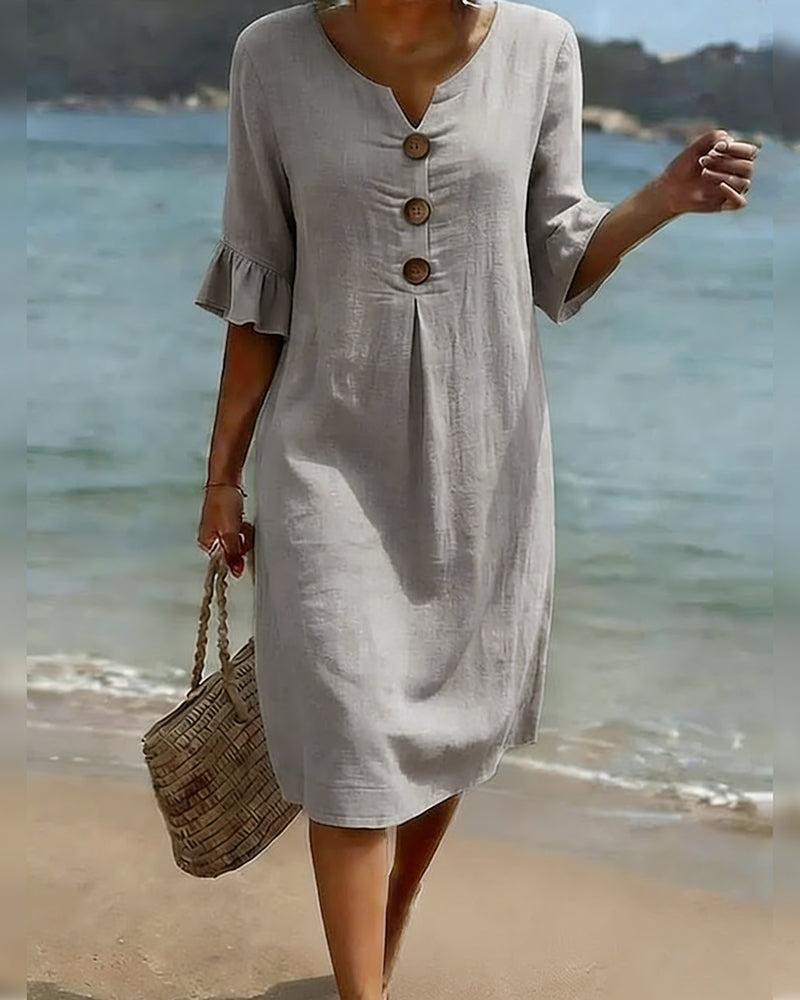 Robe Bouton Manche Volanté 100% Coton