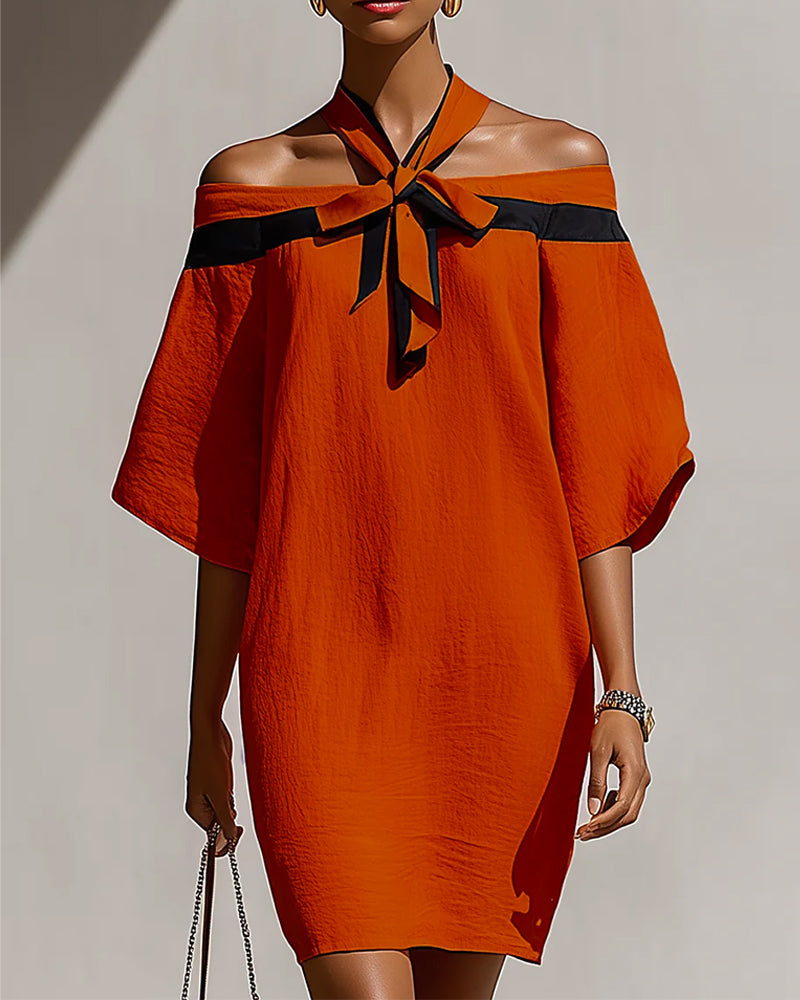 Robe Hors Épaule Manches Mi-Longues Droite