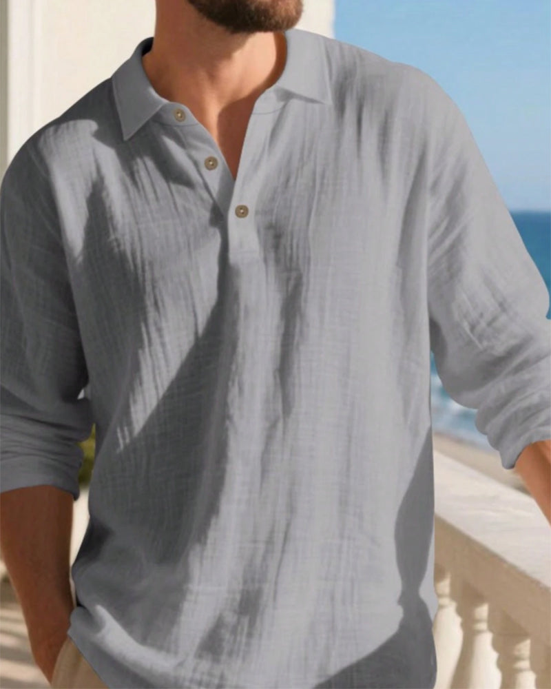 Chemise Homme Légère Coupe Ample Lin Manches Longues Polo