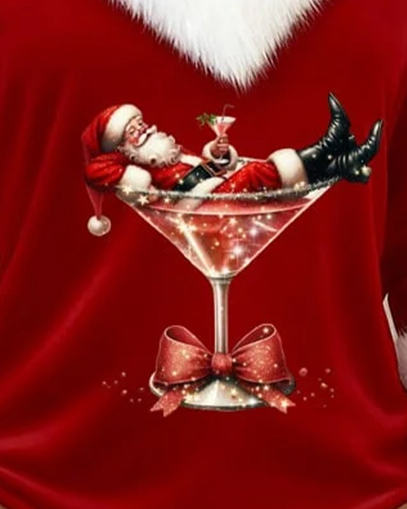 Top Peluche Noël Imprimé Manches Longues