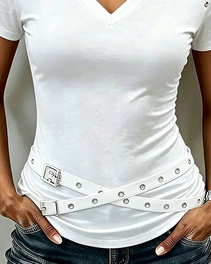 T-Shirt Sangle Croisée Évidé Coupe Slim