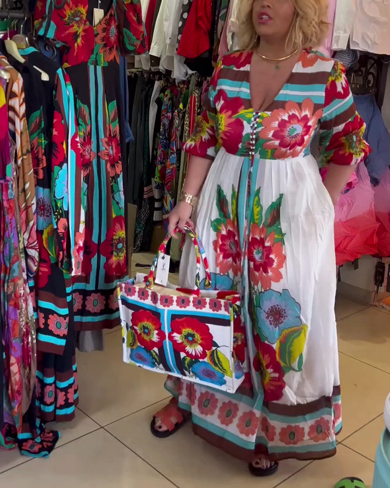 Robe florale décontractée ample en V profond