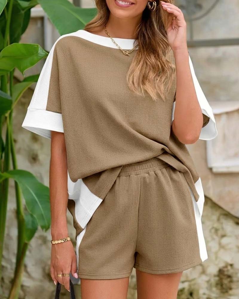 Set Bloc De Couleur Manche Courte Short Décontracté