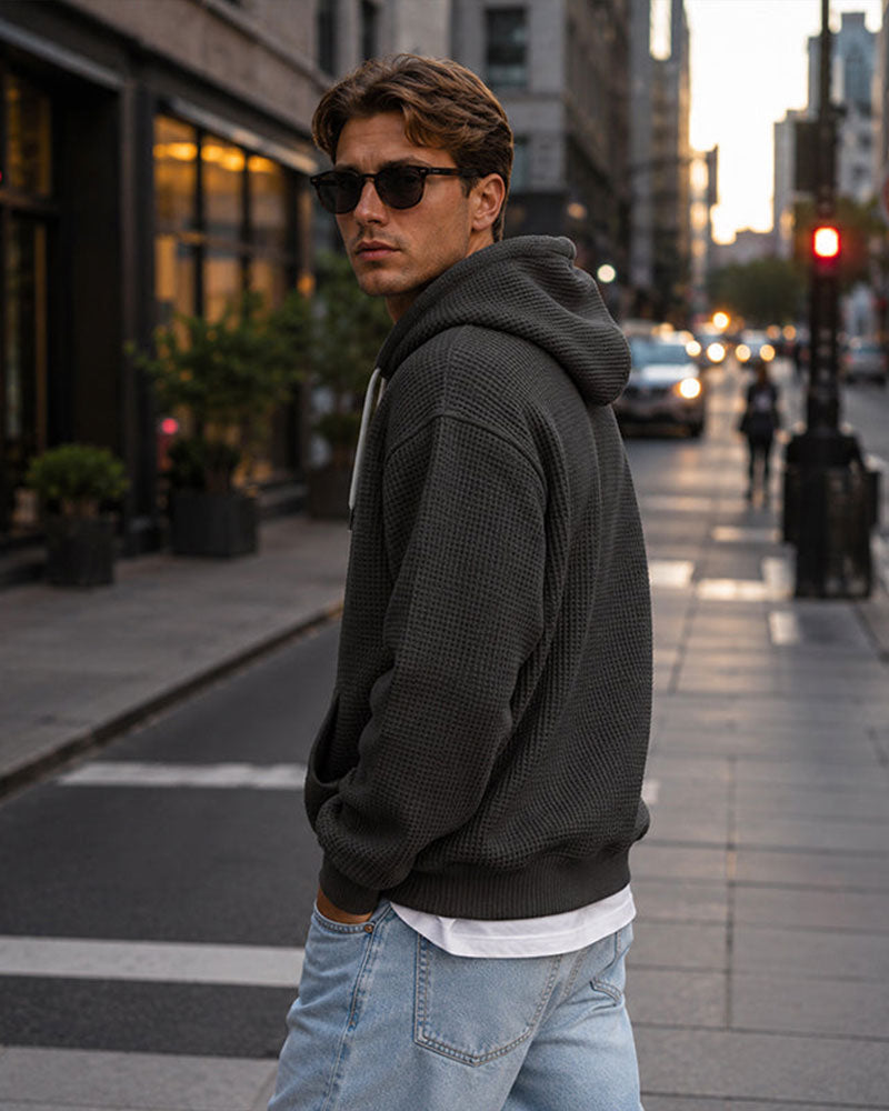 Hoodie Homme Unie Fermeture Éclair Pull