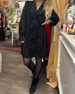 Robe Large Volant Parement Paillettes