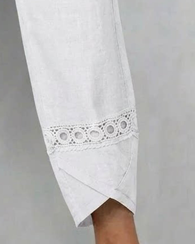 Pantalon Uni Ajouré Décontracté