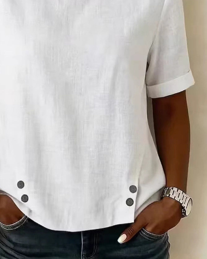 Blouse Manches Courtes Encolure Design Irrégulier