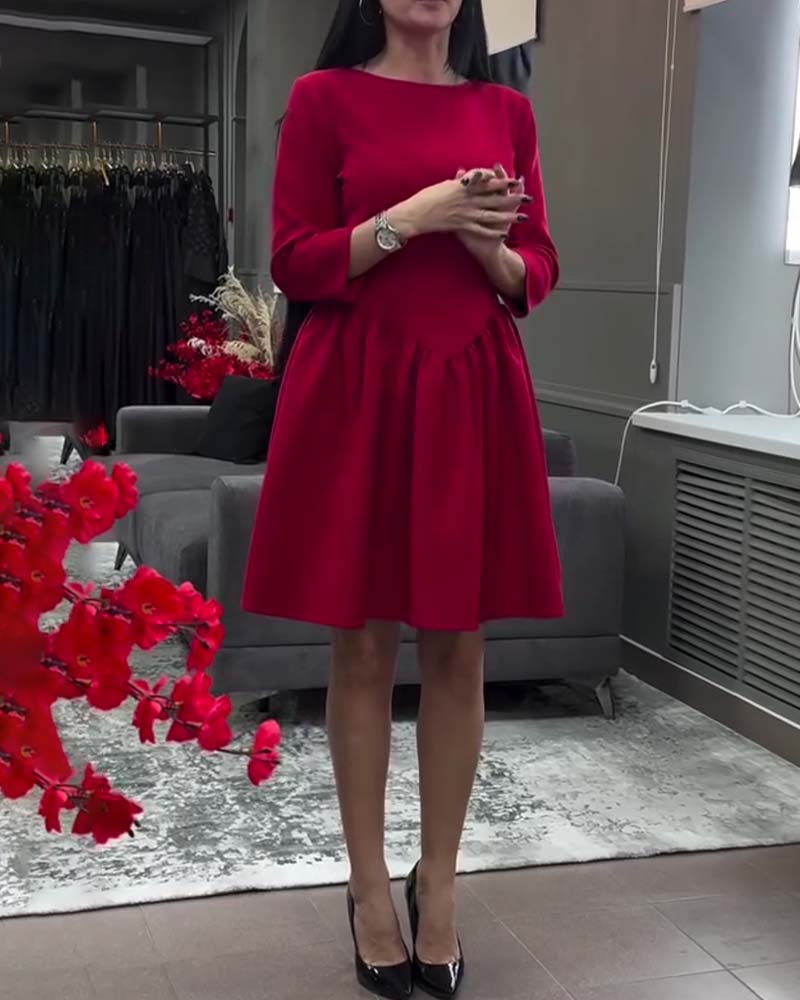 Robe Tempérament Col Ronde Taille Ourlet A