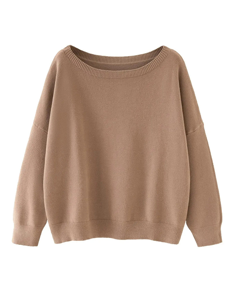 Pullover Col-Rond Drop-Épaule Unie Ample