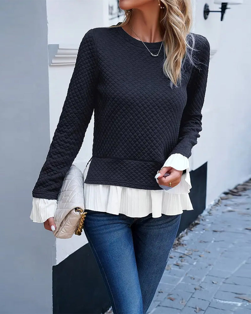 Haut Dentelle Contraste Col Rond