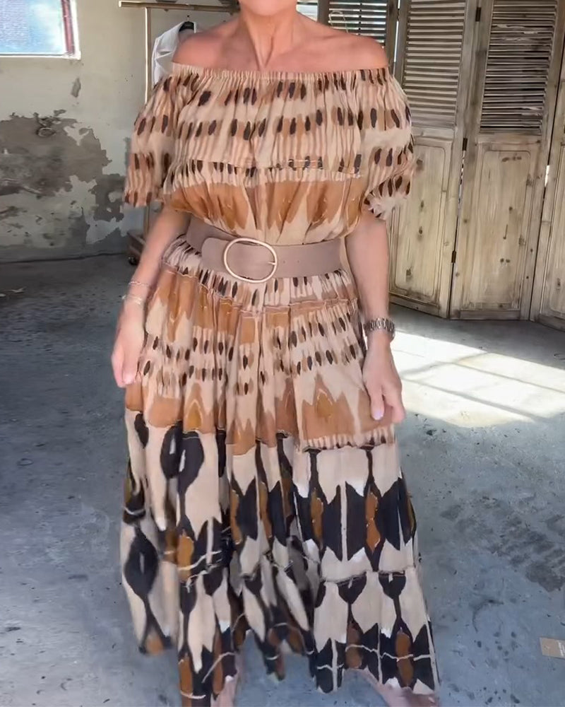 Robes Off-Shoulder Col Carré Ample Imprimé
