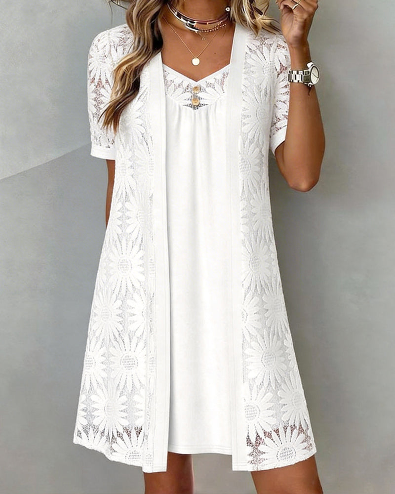 Robe Marguerite Dentelle Faux Deux-Pièces