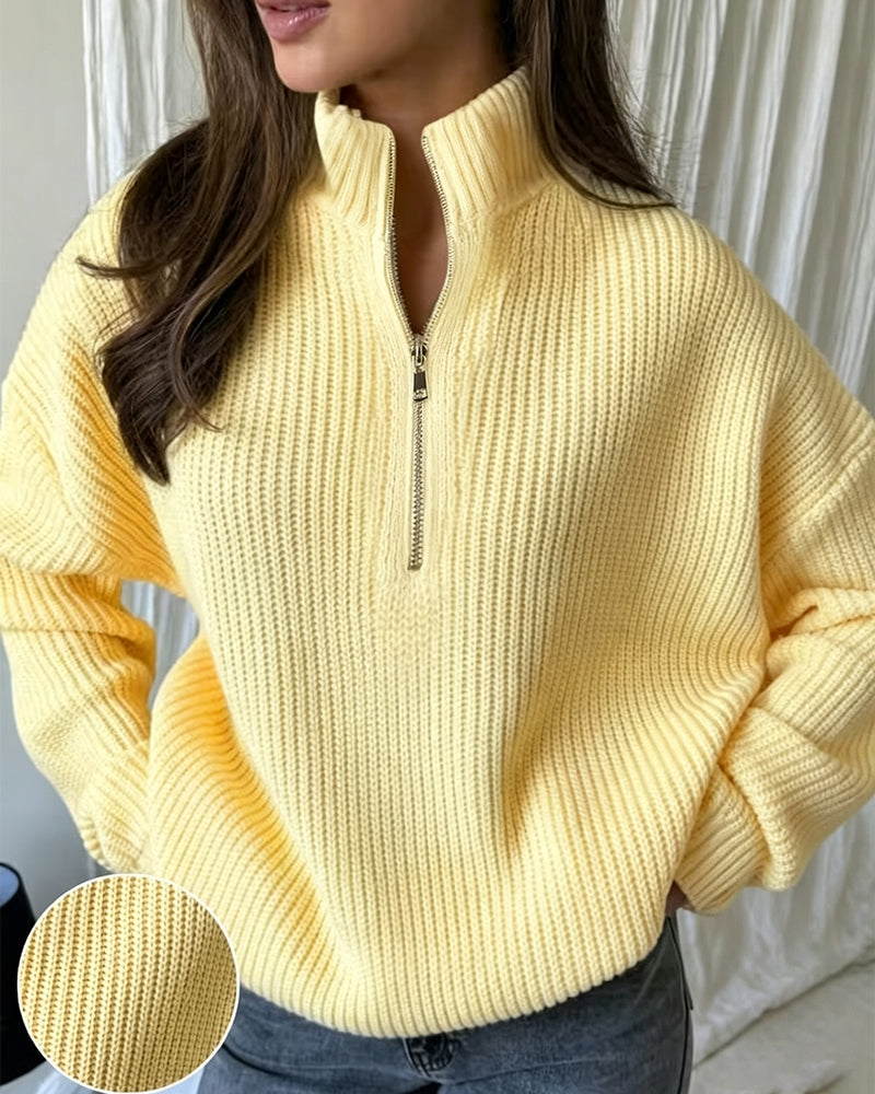 Pullover Demi Fermeture Éclair Col Montant Élégant
