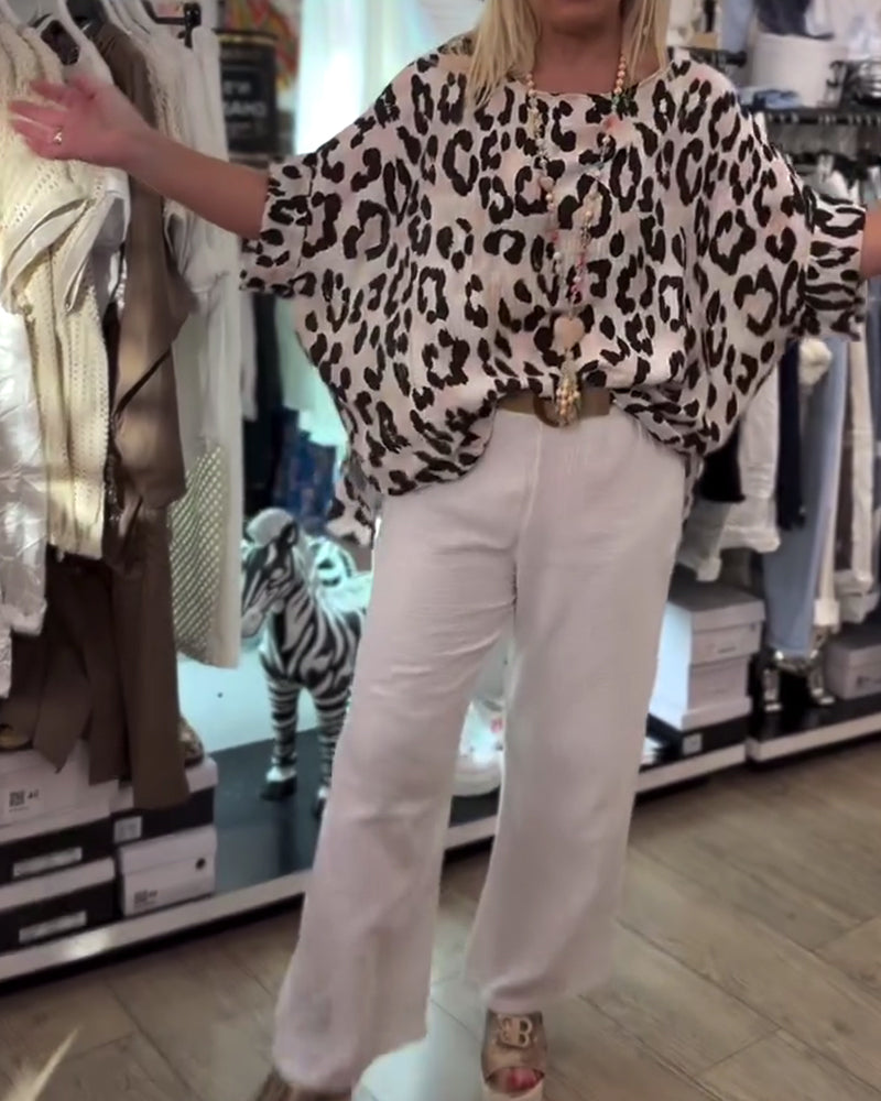 Blouse À Col Rond Imprimé Léopard Ample