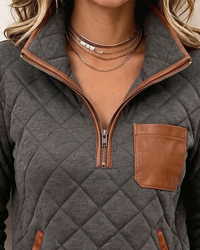 Sweatshirt Argyle Demi-Zip Col