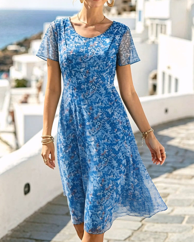 Robe Floral Manche Courte A-Ligne