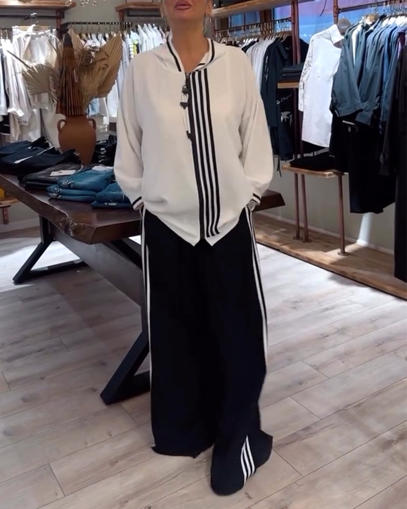 Ensemble deux pièces à capuche et rayures