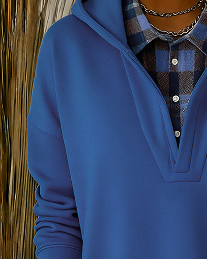 Sweat À Capuche Effet Deux-En-Un Patchwork À Carreaux