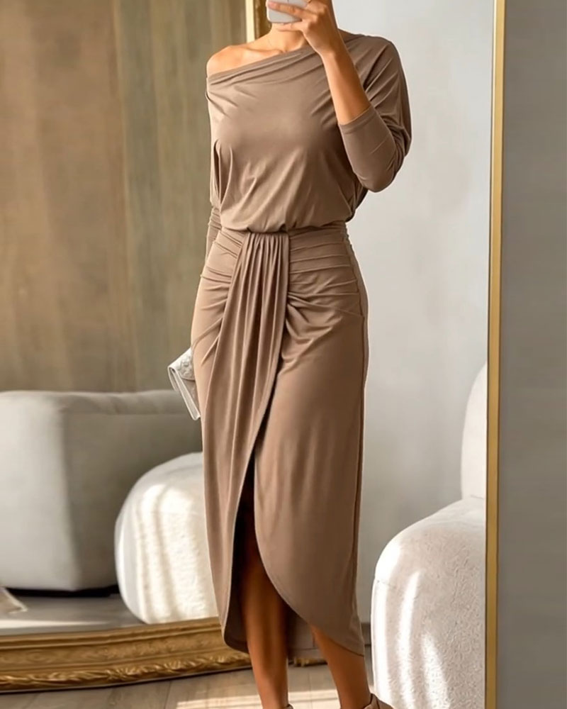 Robe Une Épaule Manches Chauve-Souris Taille Haute Fente