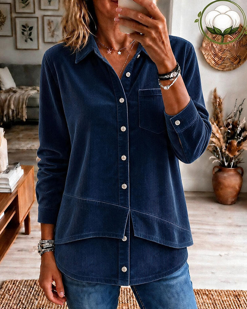 Blouse Velours Côtelé Ourlet Asymétrique