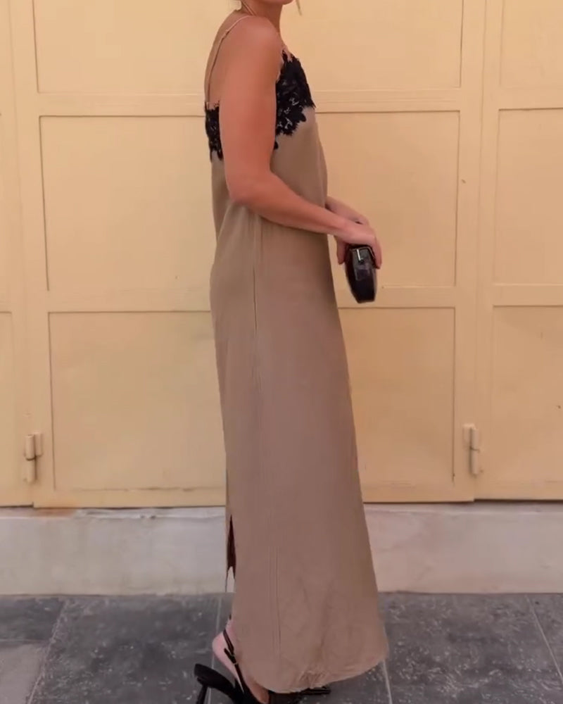 Robe Bretelles Spaghetti Dentelle Patchwork