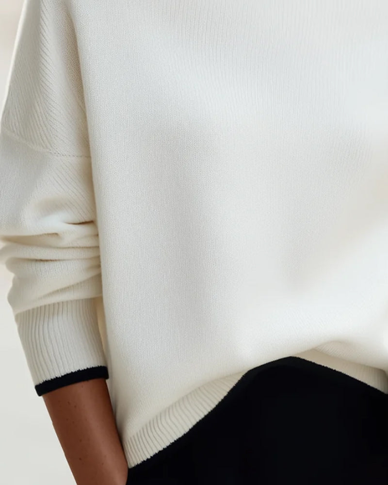 Pullover Une Épaule Épaule Tombante Manches Longues Bloc De Couleur