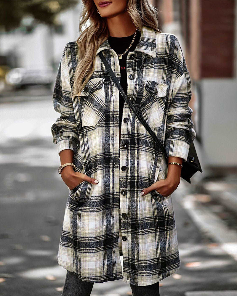 Chemise décontractée à imprimé écossais avec poche