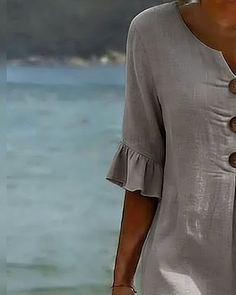 Robe Bouton Manche Volanté 100% Coton